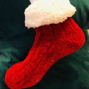 Red Socks Lined with White Shearling  M